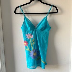Victoria's Secret Vintage Floral Embroidered Slip Top Lingerie Top Teal Blue XS